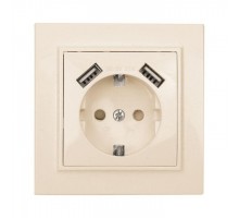 Розетка 1-м СП Минск 16А защ. шторки с заземл. с 2 USB 2.1А беж. EKF ERR16-028-200-2USB