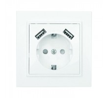 Розетка 1-м СП Минск 16А защ. шторки с заземл. с 2 USB 2.1А бел. EKF ERR16-028-100-2USB
