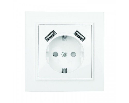 Розетка 1-м СП Минск 16А защ. шторки с заземл. с 2 USB 2.1А бел. EKF ERR16-028-100-2USB