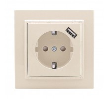 Розетка 1-м СП Минск 16А защ. шторки с заземл. с USB 1А беж. EKF ERR16-028-200-USB