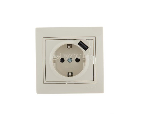 Розетка 1-м СП Мира 16А с з/к +USB крем. LEZARD 701-0303-181