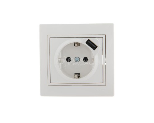 Розетка 1-м СП Мира 16А с з/к + USB разъем бел. LEZARD 701-0202-181