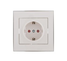 Розетка 1-м СП Рэйн 16А IP20 защ. шторки керам. с боковой встав. хром бел. LEZARD 703-0225-124