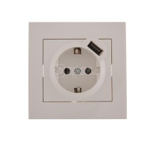 Розетка 1-м СП Рейн 16А с з/к + USB разъем бел. LEZARD 703-0202-181