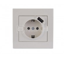 Розетка 1-м СП Рейн 16А с з/к + USB разъем крем LEZARD 703-0303-181