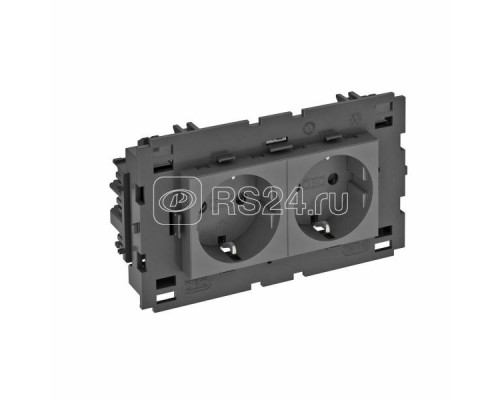 Розетка 2-м 0град. Modul45connect с заземл. 250В 16А черн. OBO 6120440