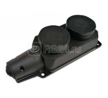 Розетка 2-м 16А IP44 с з/к с заглушками каучук 9322 черн. IN HOME 4690612010274