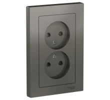 Розетка 2-м ATLAS DESIGN без заземл. защ. шторки16А в сборе сталь SchE ATN000922
