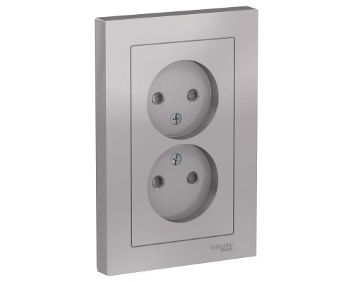 Розетка 2-м ATLAS DESIGN без заземл. защ. шторки 16А в сборе алюм. SchE ATN000322
