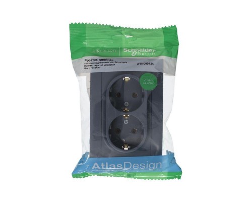 Розетка 2-м ATLAS DESIGN с заземл. 16А в сборе грифель SchE ATN000724