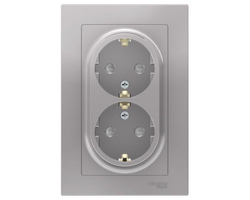 Розетка 2-м ATLAS DESIGN с заземл. защ. шторки 16А в сборе алюм. SchE ATN000326