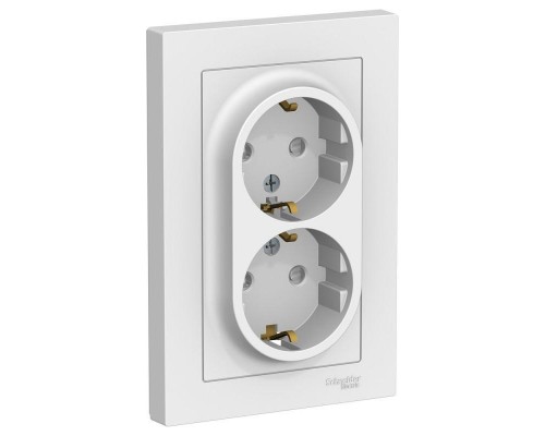 Розетка 2-м ATLAS DESIGN с заземл. защ. шторки 16А в сборе бел. SchE ATN000126