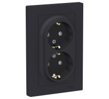 Розетка 2-м ATLAS DESIGN с заземл. защ. шторки 16А в сборе карбон SchE ATN001026