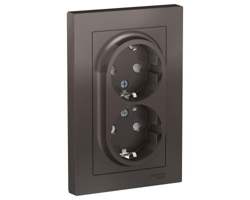 Розетка 2-м ATLAS DESIGN с заземл. защ. шторки 16А в сборе мокко SchE ATN000626