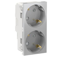 Розетка 2-м UNICA NEW защ. шторки с заземл. винт. зажим алюм. SchE NU306730A