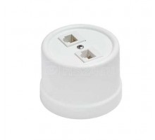 Розетка 2-м комп. RJ45 CAT.5е ОП ЛИЗЕТТА (в компл. с 1-м круглой рамкой Винтаж) керамика бел. BIRONI B1-302-01