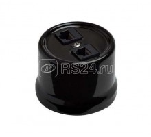 Розетка 2-м комп. RJ45 CAT.5е ОП ЛИЗЕТТА (в компл. с 1-м круглой рамкой Винтаж) керамика черн. BIRONI B1-302-03