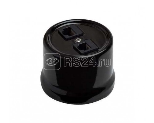 Розетка 2-м комп. RJ45 CAT.5е ОП ЛИЗЕТТА (в компл. с 1-м круглой рамкой Винтаж) керамика черн. BIRONI B1-302-03