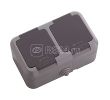 Розетка 2-м ОП 16А IP44 п/герм. с защ. крышкой сер. Makel 18154