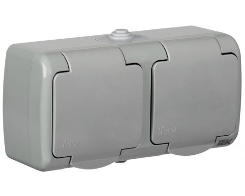 Розетка 2-м ОП AQUATIC 16А IP54 РСш22-2-А с защ. крышкой с заземл. ИЭК ERA22-K03-16-54