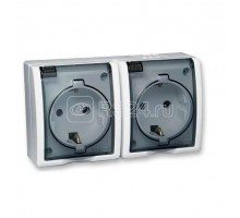 Розетка 2-м ОП Simon15 с защ. крышкой с заземл. IP54 бел. Simon1594433-030