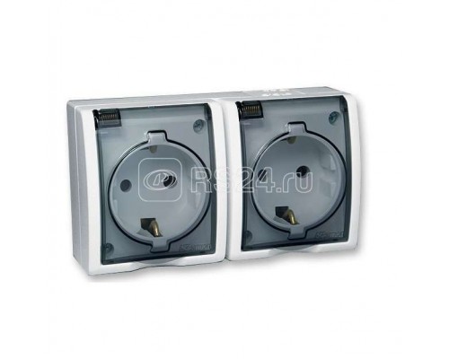 Розетка 2-м ОП Simon15 с защ. крышкой с заземл. IP54 бел. Simon1594433-030
