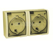 Розетка 2-м ОП Simon15 с защ. крышкой защ. шторки с заземл. IP54 сл. кость Simon 1594443-031