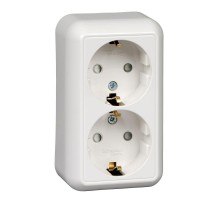 Розетка 2-м ОП Прима 16А 250В защ. шторки с заземл. монтаж. пласт. (опт. упак.) бел. SchE RA16-214M-B