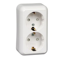 Розетка 2-м ОП Прима 16А 250В защ. шторки с заземл. (розн. упак.) бел. SchE RA16-214-BI