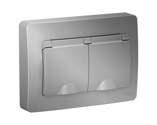 Розетка 2-м СП BLANCA 16А IP44 250В с защ. крышкой защ. шторки с заземл. алюм. SchE BLNRS441123