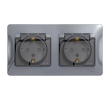 Розетка 2-м СП Glossa 16А IP44 защ. шторки с заземл. в сборе алюм. SchE GSL000347