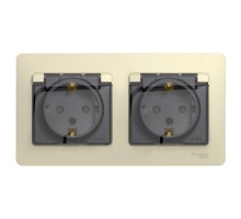 Розетка 2-м СП Glossa 16А IP44 защ. шторки с заземл. в сборе беж. SchE GSL000247