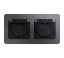 Розетка 2-м СП Glossa 16А IP44 защ. шторки с заземл. в сборе графит SchE GSL001347