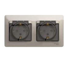 Розетка 2-м СП Glossa 16А IP44 защ. шторки с заземл. в сборе молоч. SchE GSL000947