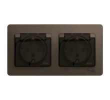 Розетка 2-м СП Glossa 16А IP44 защ. шторки с заземл. в сборе шоколад SchE GSL000847