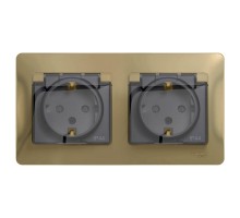 Розетка 2-м СП Glossa 16А IP44 защ. шторки с заземл. в сборе титан SchE GSL000447