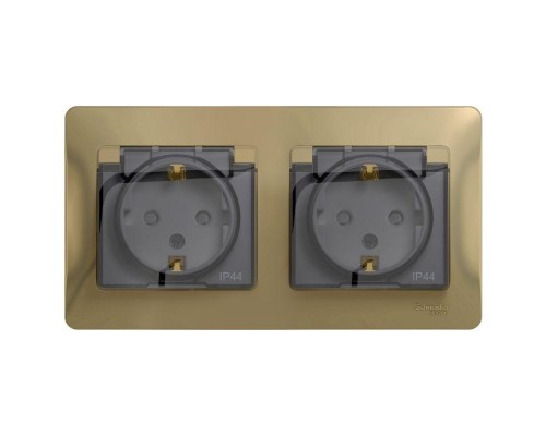 Розетка 2-м СП Glossa 16А IP44 защ. шторки с заземл. в сборе титан SchE GSL000447
