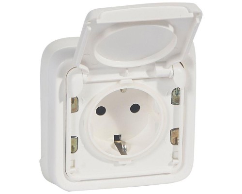 Розетка 2-м СП Plexo Artic 16А нем. станд. с заземл. в сборе IP55 бел. Leg 070773