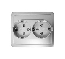 Розетка 2-м СП Simon15 16А 250В защ. шторки винт. клеммы с заземл. алюм. Simon 1590451-033
