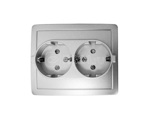 Розетка 2-м СП Simon15 16А 250В защ. шторки винт. клеммы с заземл. алюм. Simon 1590451-033