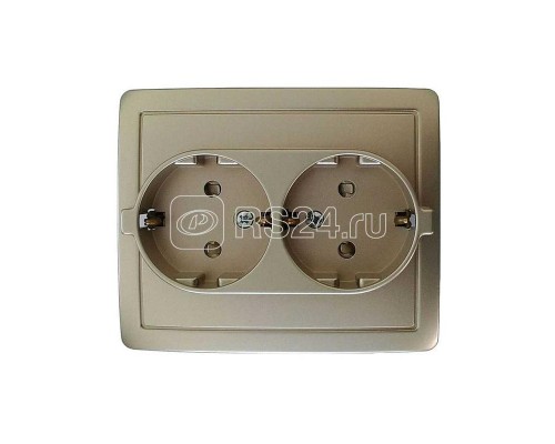 Розетка 2-м СП Simon15 16А 250В защ. шторки винт. клеммы с заземл. шампань Simon 1590451-034