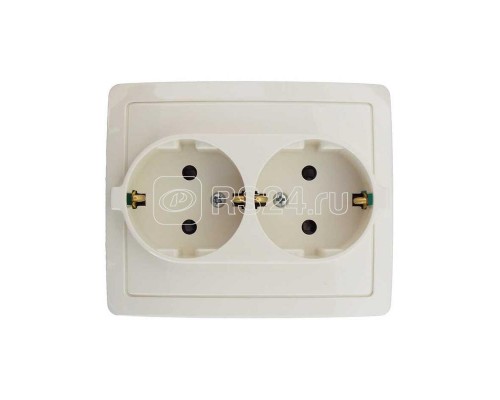 Розетка 2-м СП Simon15 16А 250В защ. шторки винт. клеммы с заземл. сл. кость Simon 1590451-031