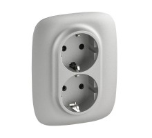 Розетка 2-м СП Valena Allure 16А IP20 250В 2х2К+З с лиц. панелью защ. шторки безвинт. зажимы алюм. Leg 753926