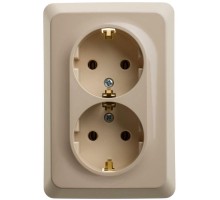Розетка 2-м СП Этюд 16А 250В без защ. шторок с заземл. крем. SchE PC16-107K
