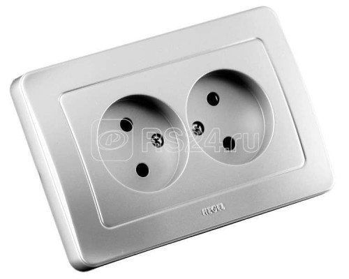 Розетка 2-м СП Мастер 16А 250В защ. шторки серебр. HEGEL РС16-342-06