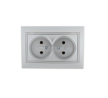 Розетка 2-м СП Мира 16А IP20 без заземл. керам. метал. сер. LEZARD 701-1010-128