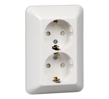 Розетка 2-м СП Прима 16А 250В защ. шторки с заземл. (розн. упак.) бел. SchE RS16-212-BI