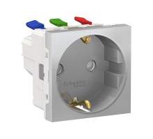 Розетка 2-мод. UNICA MODULAR защ. шторки с заземл. с быстрозажим. клеммами 16А 250В алюм. SchE NU305730