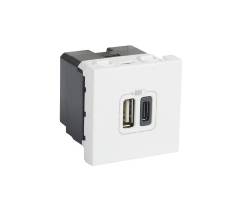 Розетка 2мод. USB-C+USB-A Mosaic для зарядки бел. Leg 077592