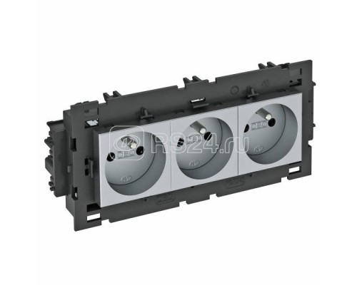 Розетка 3-м 0град. Modul45connect франц. стандарт 250В 16А серебр. OBO 6120652